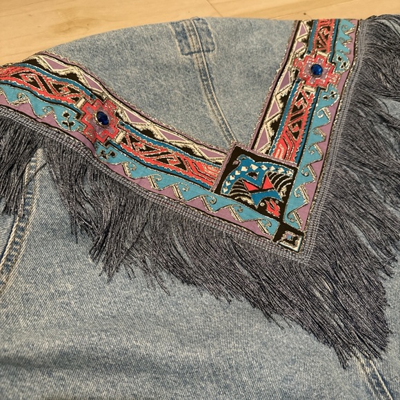 Vintage 90s #Denim Fringe Trench • Aztec #Western Jacket • FREE SHIPPING - Picture 7 of 9